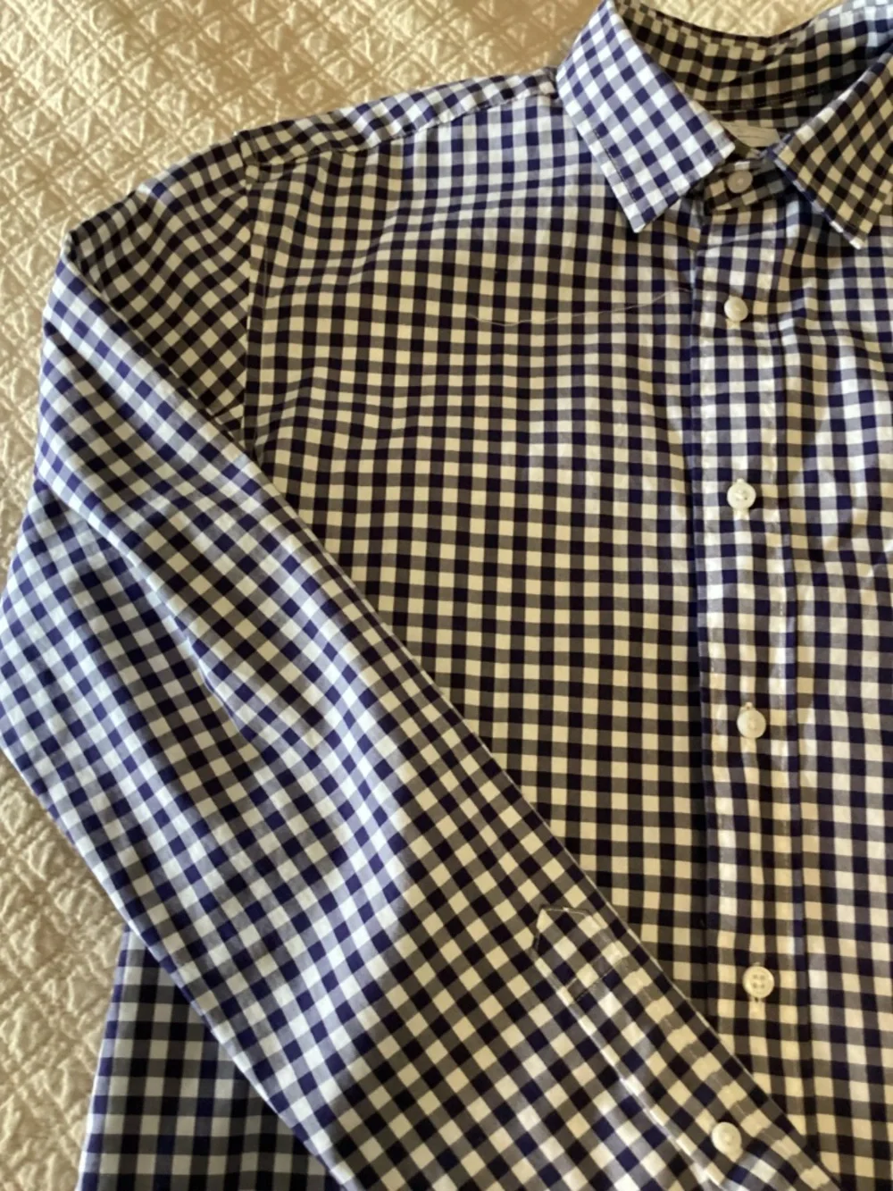 Jcrew Crewcuts boys size 16 navy blue gingham check Oxford shirt